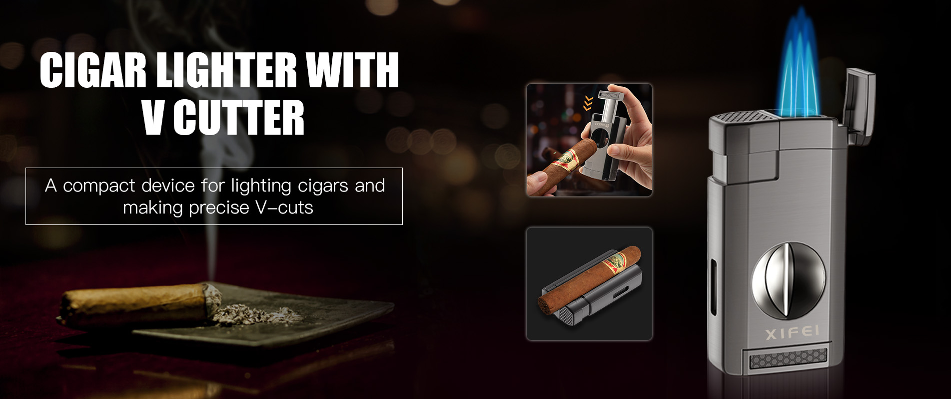 Cigar Lighter with V Cutter